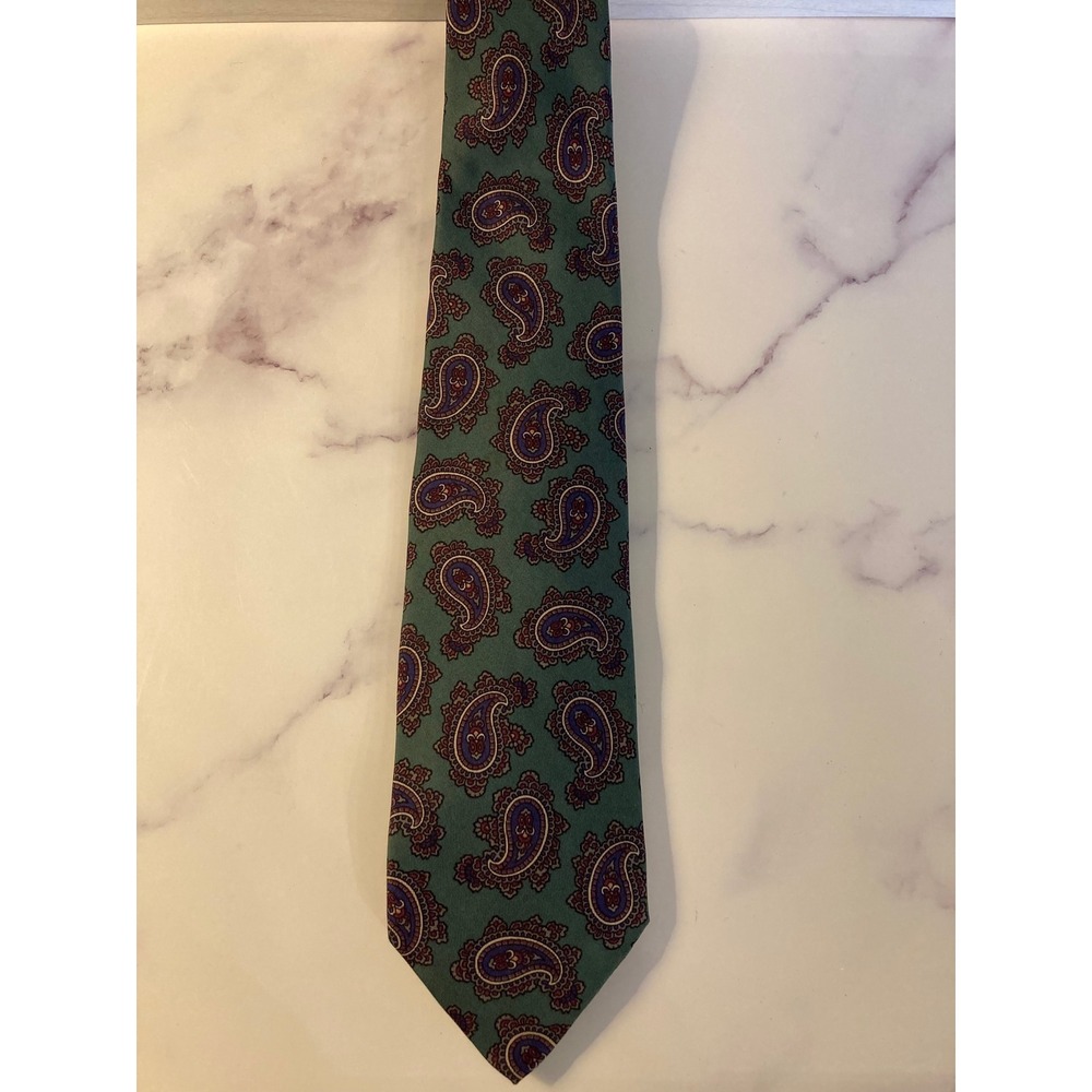 Robert Talbott Mens Silk Paisley Tie Sage Green Purple Burgundy Business Formal